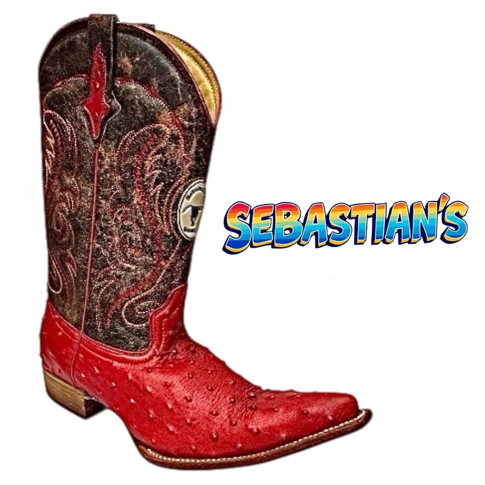 Sebastian’s Men’s Red Ostrich Cowboy Western Boots Size 10.5 US / 28 MX Leather